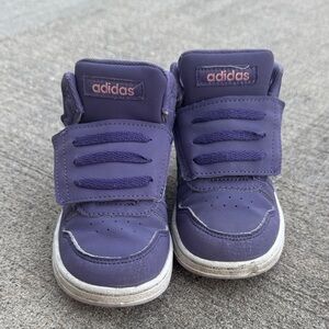 adidas Kids Violet High-Top Sneakers with Hook-and-Loop Strap